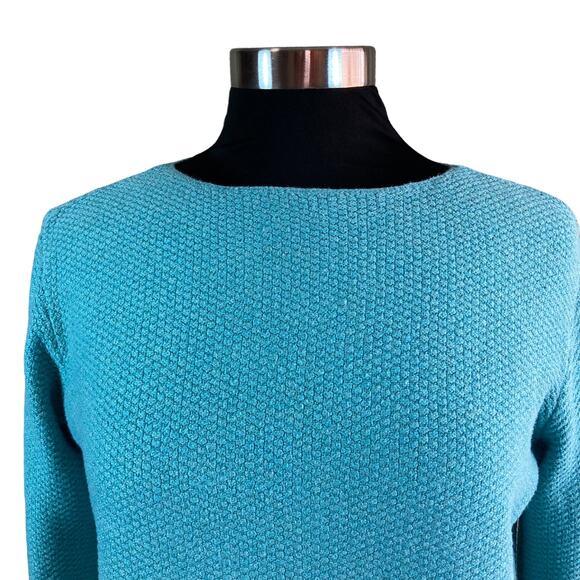 J. Jill Turquoise Blue Textured Knit Pullover Long Sleeve Top SM Oversized Basic - Picture 2 of 8